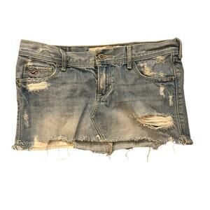 Vintage Y2K Hollister Micro Denim Mini Distressed Skirt 2000s Sz 3 Grunge Indie